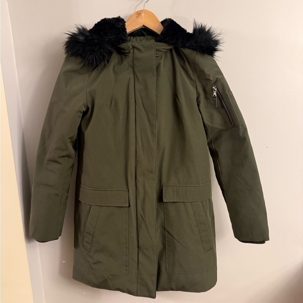 G.H. Bass & Co Olive Green Down Filled Faux Fur Hood Parka Coat XS